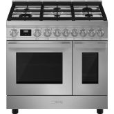 Smeg CPF92GMX 90cm Portofino Dual Fuel Range Cooker, Stainless Steel