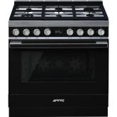 Smeg CPF9GPBL 90cm Portofino Dual Fuel Range Cooker, Black