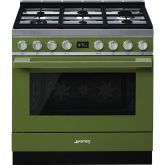 Smeg CPF9GPOG 90cm Portofino Dual Fuel Range Cooker, Olive Green