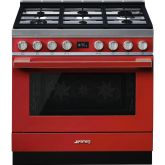 Smeg CPF9GPR 90cm Portofino Dual Fuel Range Cooker, Red