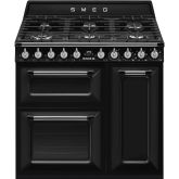 Smeg TR93BL 90cm Victoria Dual Fuel Range Cooker, Black