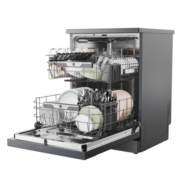 Hoover H-Dish 300 HF 4C7L0A-80 Freestanding 14 Place Setting Dishwasher - Graphite