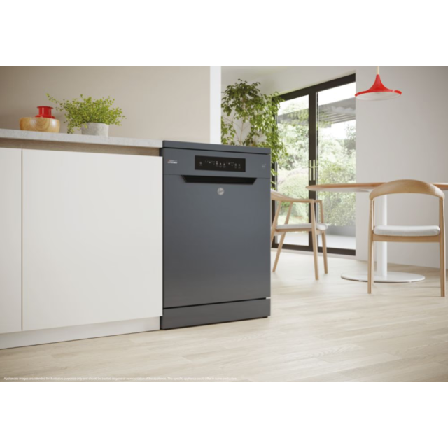 Hoover H-Dish 300 HF 4C7L0A-80 Freestanding 14 Place Setting Dishwasher - Graphite