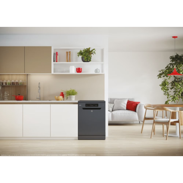 Hoover H-Dish 300 HF 4C7L0A-80 Freestanding 14 Place Setting Dishwasher - Graphite