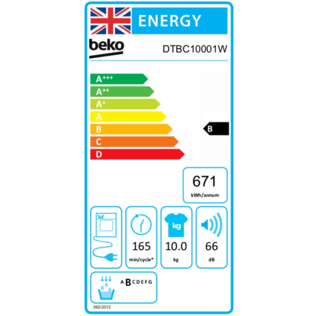 Beko DTBC10001W Freestanding 10kg Condenser Tumble Dryer - White