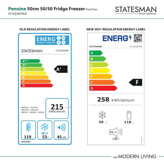 Statesman FF1525APWE 54cm Wide 50/50 Frost Free Fridge Freezer