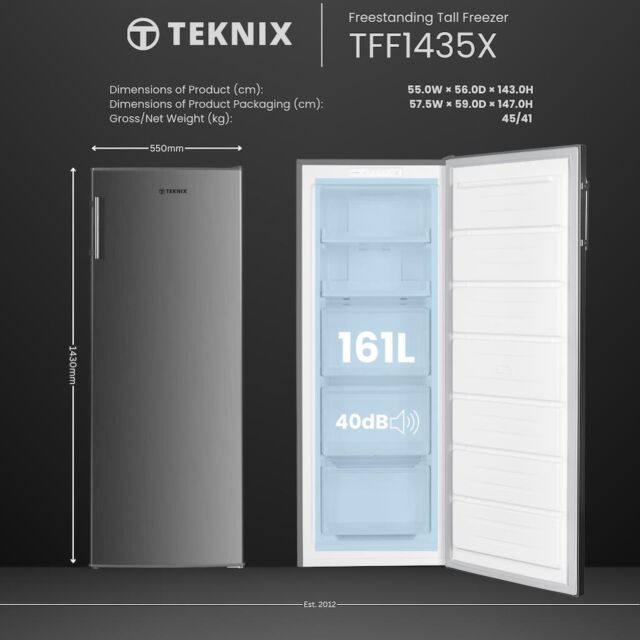 Teknix TFF1435X 143cm Tall Freezer Total No Frost - Inox