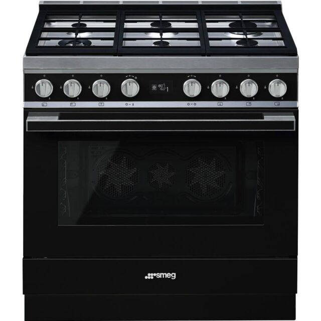 Smeg CPF9GPBL 90cm Portofino Dual Fuel Range Cooker, Black