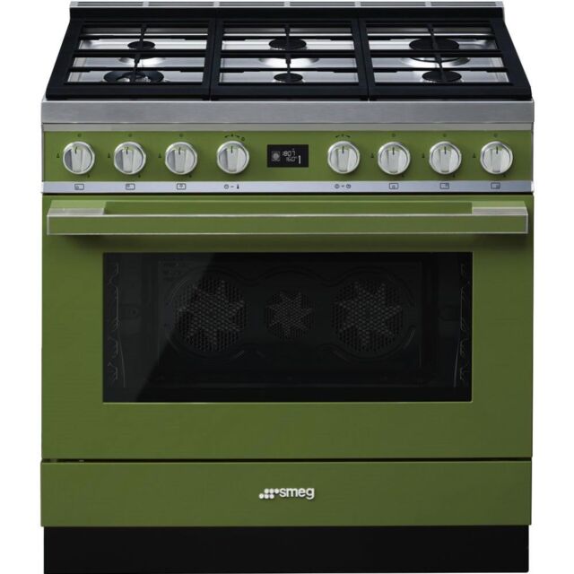 Smeg CPF9GPOG 90cm Portofino Dual Fuel Range Cooker, Olive Green