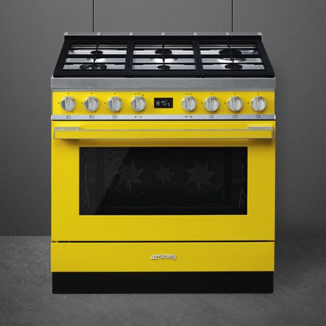 Smeg CPF9GPYW 90cm Portofino Dual Fuel Range Cooker, Yellow