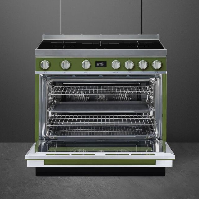 Smeg CPF9IPOG 90cm Portofino Electric Range Cooker, Olive Green