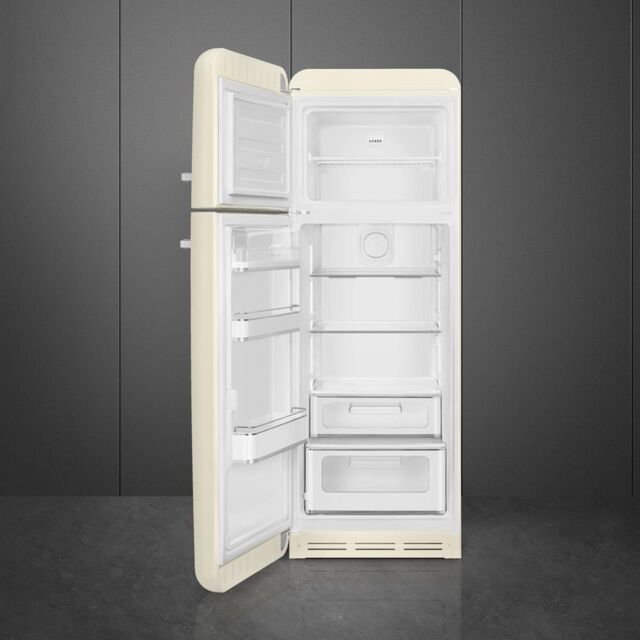 Smeg FAB30LCR5UK 60cm 50s Style Left Hand Hinge Freezer over Fridge, Cream