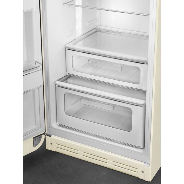 Smeg FAB30LCR5UK 60cm 50s Style Left Hand Hinge Freezer over Fridge, Cream