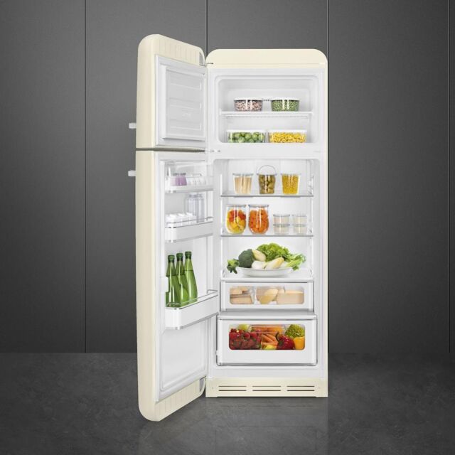 Smeg FAB30LCR5UK 60cm 50s Style Left Hand Hinge Freezer over Fridge, Cream
