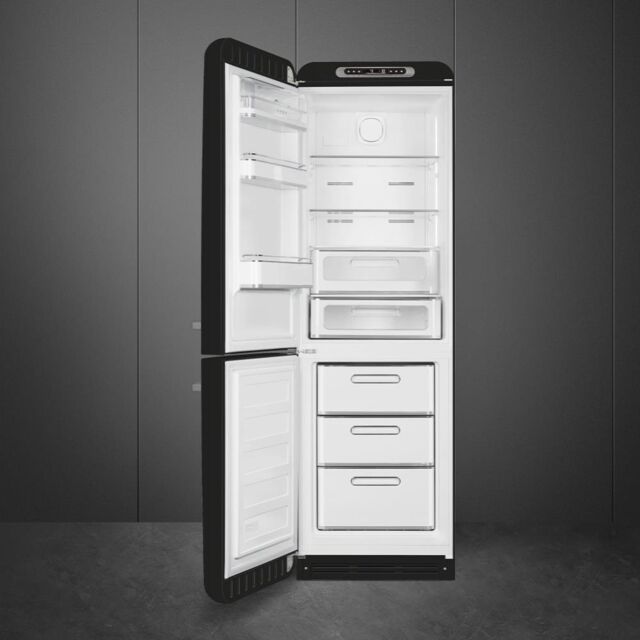 Smeg FAB32LBL5UK 60cm 50s Style Left Hand Hinge Fridge Freezer, Black