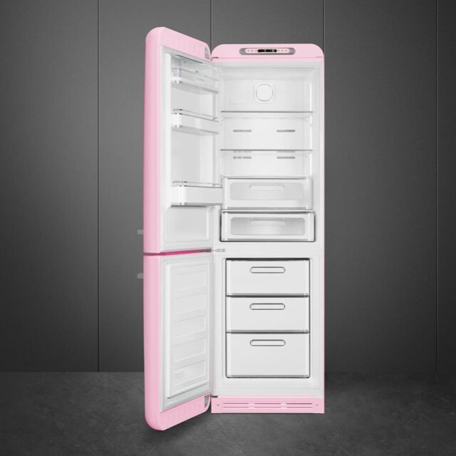 Smeg FAB32LPK5 60cm 50s Style Left Hand Hinge Fridge over Freezer, Pink