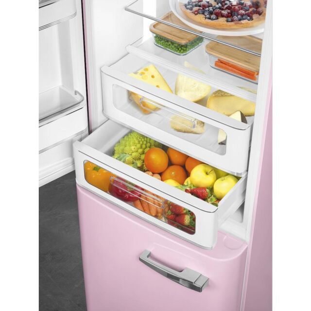 Smeg FAB32LPK5 60cm 50s Style Left Hand Hinge Fridge over Freezer, Pink