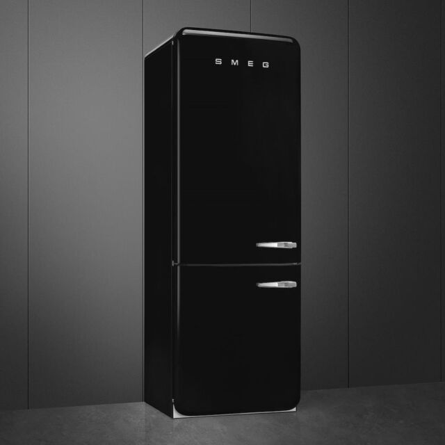 Smeg FAB38LBL5 70cm 50s Style Left Hand Hinge Fridge Freezer, Black