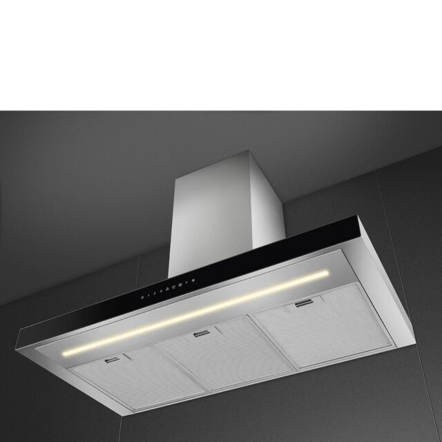 Smeg KBT9L4VN 90cm Chimney Hood, Stainless Steel with Black Glass Facia Auto