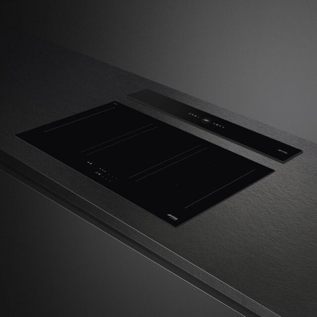 Smeg KDD90CNE 90cm Island Downdraft Hood, Black Glass