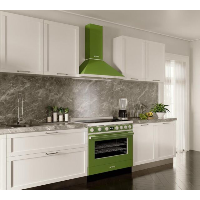 Smeg KPF9OG 90cm Portofino Chimney Hood, Olive Green