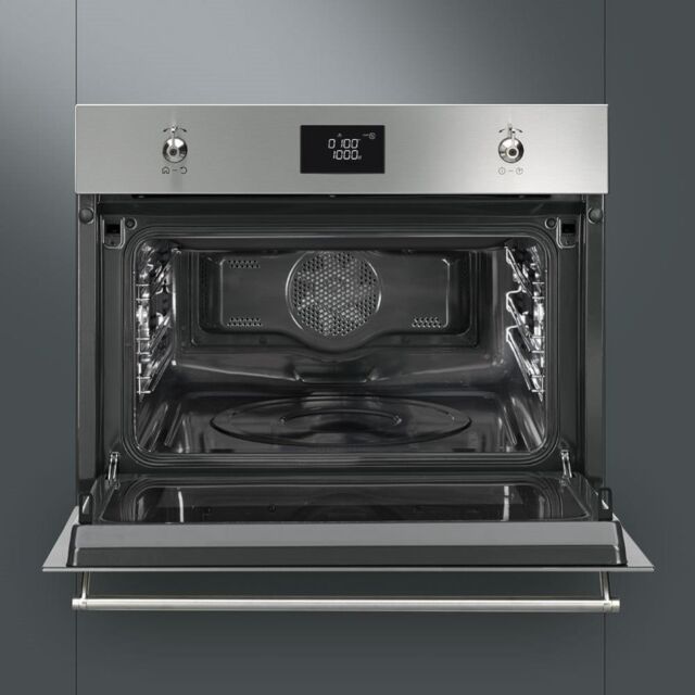 Smeg SF4390MCX 45cm Classic Combi Microwave Oven, Stainless Steel