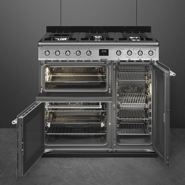 Smeg SY93-1 90cm Symphony Dual Fuel Range Cook, Eclipse Glass