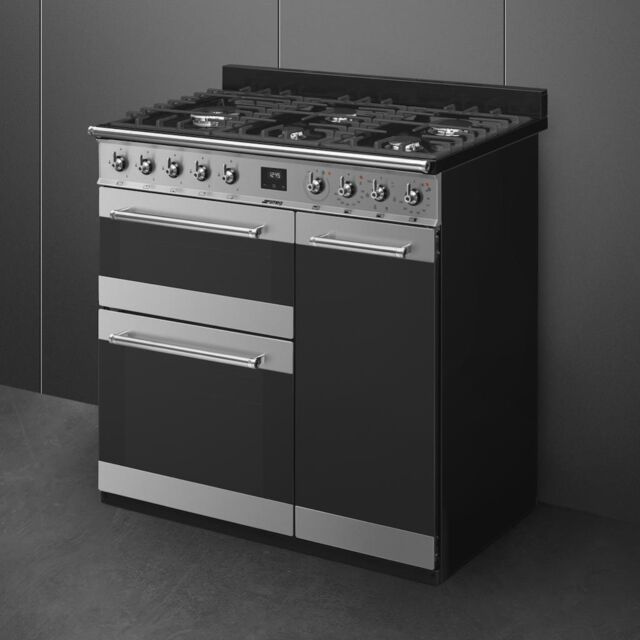 Smeg SY93-1 90cm Symphony Dual Fuel Range Cook, Eclipse Glass