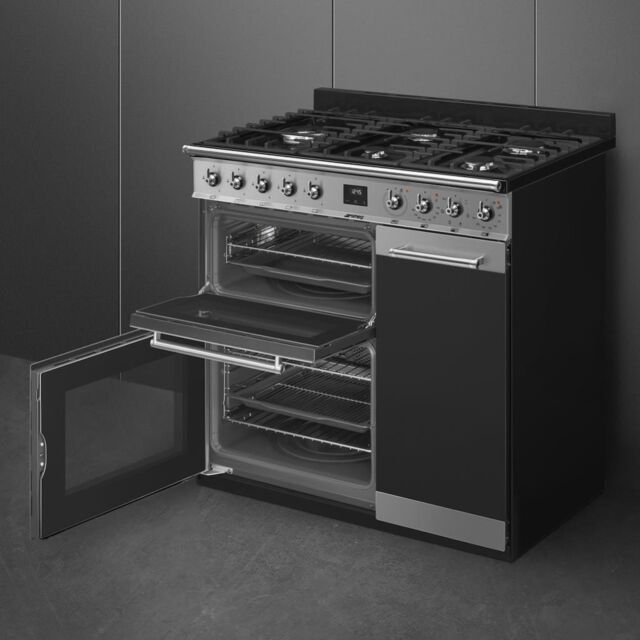 Smeg SY93-1 90cm Symphony Dual Fuel Range Cook, Eclipse Glass