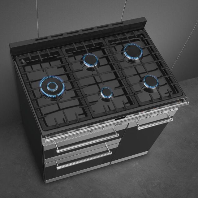 Smeg SY93-1 90cm Symphony Dual Fuel Range Cook, Eclipse Glass