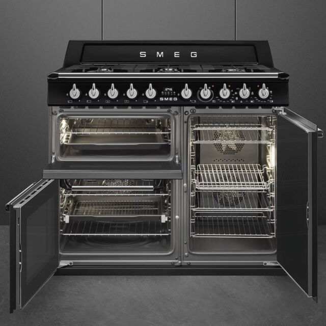 Smeg TR103BL 100cm Victoria Dual Fuel Range Cooker, Black