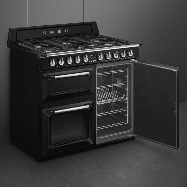 Smeg TR103BL 100cm Victoria Dual Fuel Range Cooker, Black