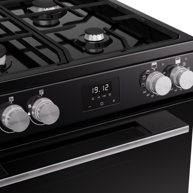 Belling FSA VISION 60DF 60cm Dual Fuel Cooker with Double Oven - Black & Silver Steel