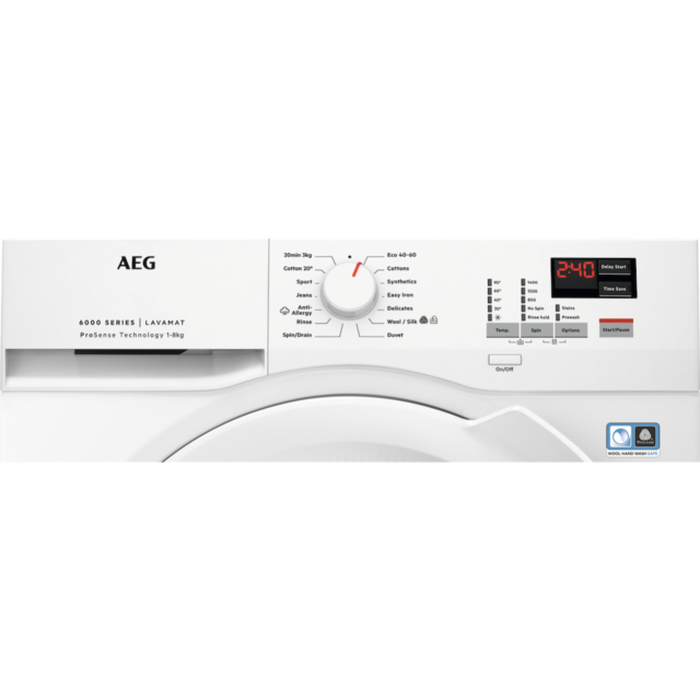 AEG L6FBK841B 6000 Series Short Front Loading Full Size 8kg Washing Machine