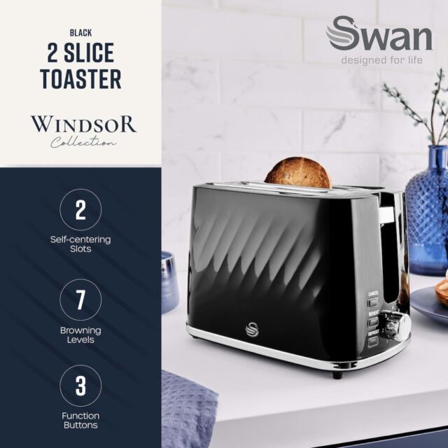 Swan ST14071BLK Windsor 2 Slice Textured Toaster